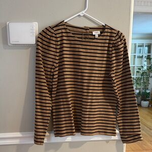 J. Crew Black and Tan Striped Long Sleeve Top